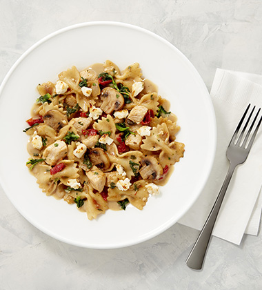 baked feta cheese and chicken bowtie pasta made with campbells® healthy request® condensed cream of