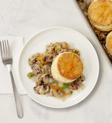BISCUIT & SAUSAGE CASSEROLE MADE WITH CAMPBELL’S® CREAM OF MUSHROOM SOUP featured image
