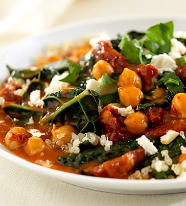 BRAISED KALE WITH CHICKPEAS AND QUINOA