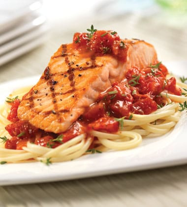 Image of grilled salmon with pomodoro sauce made with campbell’s® healthy request® tomato soup
