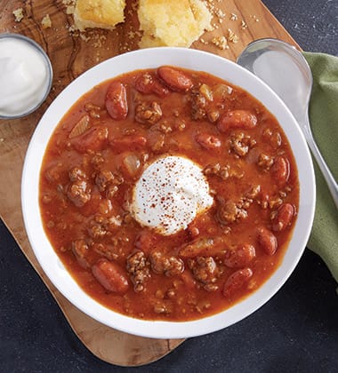 plant based chili with beans made with campbell’s® condensed tomato soup