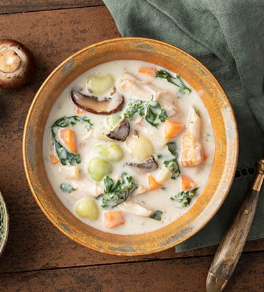 crimini mushroom, chicken & root vegetable soup made with campbell’s® healthy request® cream of mush