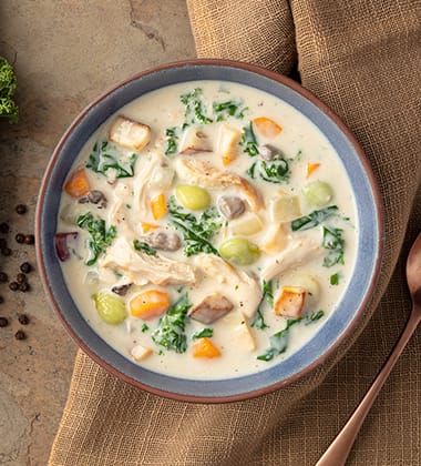 hearty vegetable & turkey soup made with campbell’s® healthy request® cream of mushroom soup