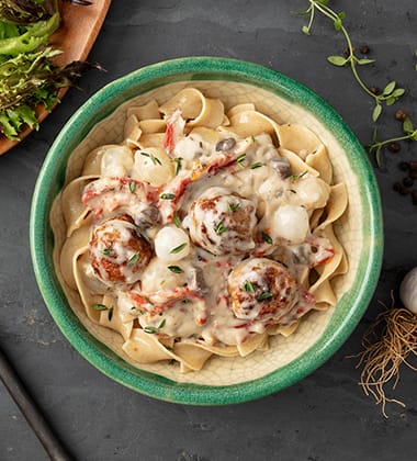 meatball stroganoff soup made with campbell’s® healthy request® cream of mushroom soup