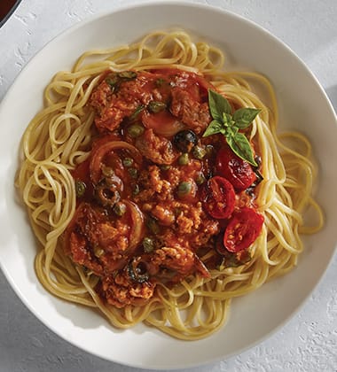 Delicious recipes on campbellsfoodservice.com - plant-based sausage provencale made with campbell’s® condensed tomato soup