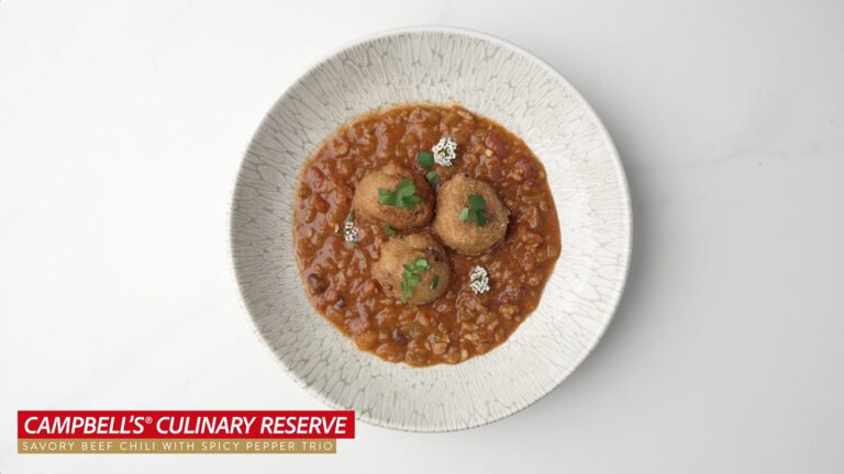 <em>Campbell’s® Culinary Reserve </em> Frozen Ready to Eat Savory Beef Chili with Spicy Pepper Trio with Pork Belly Hushpuppies featured image