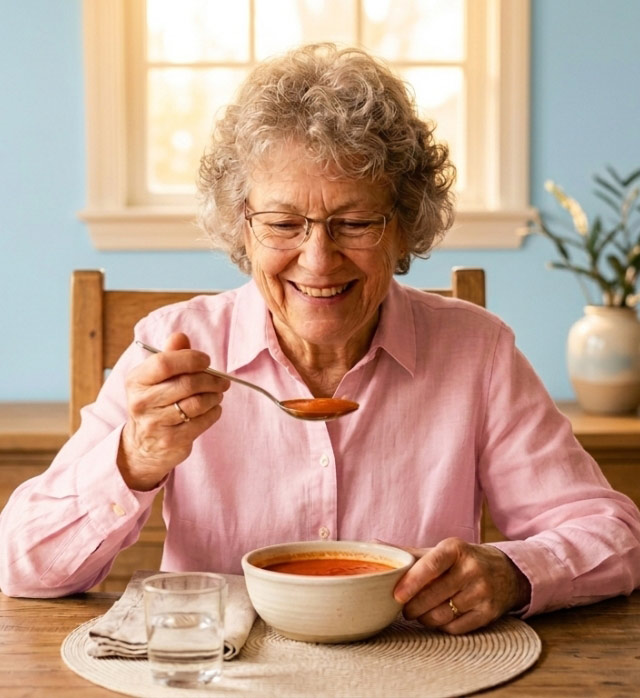 woman eating soup