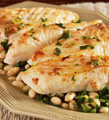HALIBUT WITH BEANS AND SPINACH
