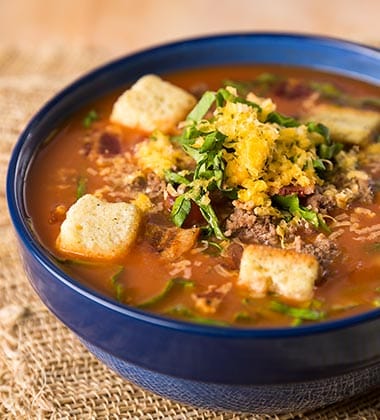 CHEESEBURGER SOUP WITH CAMPBELL’S® TOMATO SOUP
