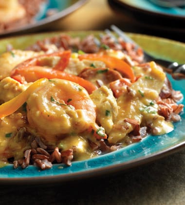 BAJA CHICKEN WITH SHRIMP & CHORIZO MADE WITH CAMPBELL’S® RESERVE TEQUILA-SPIKED FIESTA CHICKEN