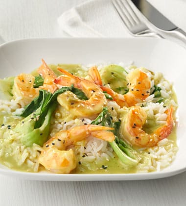 GREEN CURRY BOK CHOY AND SHRIMP MADE WITH CAMPBELL’S RESERVE THAI GREEN CURRY SAUCE