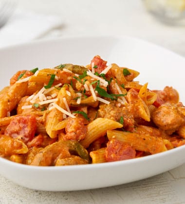 TURKEY SAUSAGE AND PEPPER PASTA MADE WITH V8® SPICY HOT