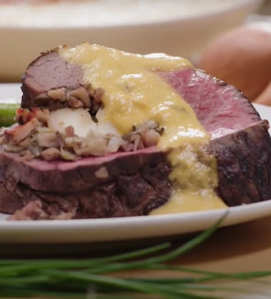 LOBSTER STUFFED BEEF TENDERLOIN MADE WITH CAMPBELL’S® RESERVE LOBSTER BISQUE