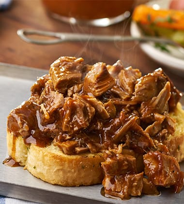 OPEN FACE MOLASSES BBQ ROAST PORK MADE WITH CAMPBELL’S® HEALTHY REQUEST® TOMATO SOUP