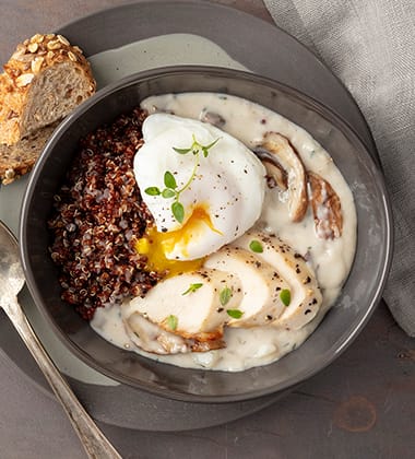 ROASTED CHICKEN, SHIITAKE MUSHROOM & QUINOA SOUP MADE WITH CAMPBELL’S® CREAM OF MUSHROOM SOUP