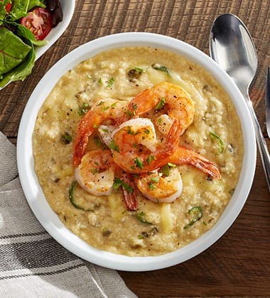 SHRIMP & CHEESE GRITS MADE WITH CAMPBELL’S® ROASTED POBLANO AND WHITE CHEDDAR