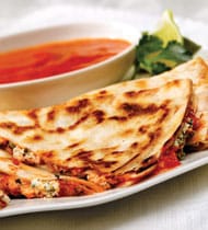 GOAT CHEESE & PESTO QUESADILLAS MADE WITH CAMPBELL’S® RESERVE ROASTED RED PEPPER & SMOKED GOUDA