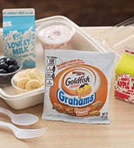 BREAKFAST BANANA SPLIT MADE WITH GOLDFISH® GRAHAMS BAKED WITH WHOLE GRAIN FRENCH TOAST